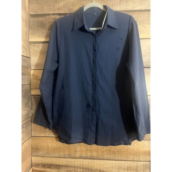 Navy Blue Long Sleeve Button Up Shirt Size L - Picture 4 of 5
